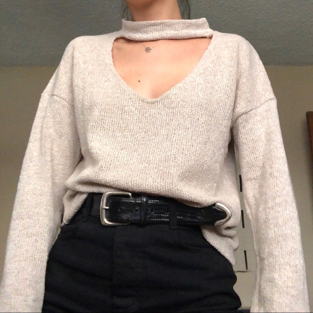 Zara Cream V Neck Choker Knit Sweater donating soon